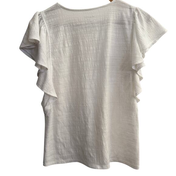 Nine West Basic White Cap Flutter Sleeve Shirt S Capsule Timeless Crepe Coquette - Picture 4 of 5